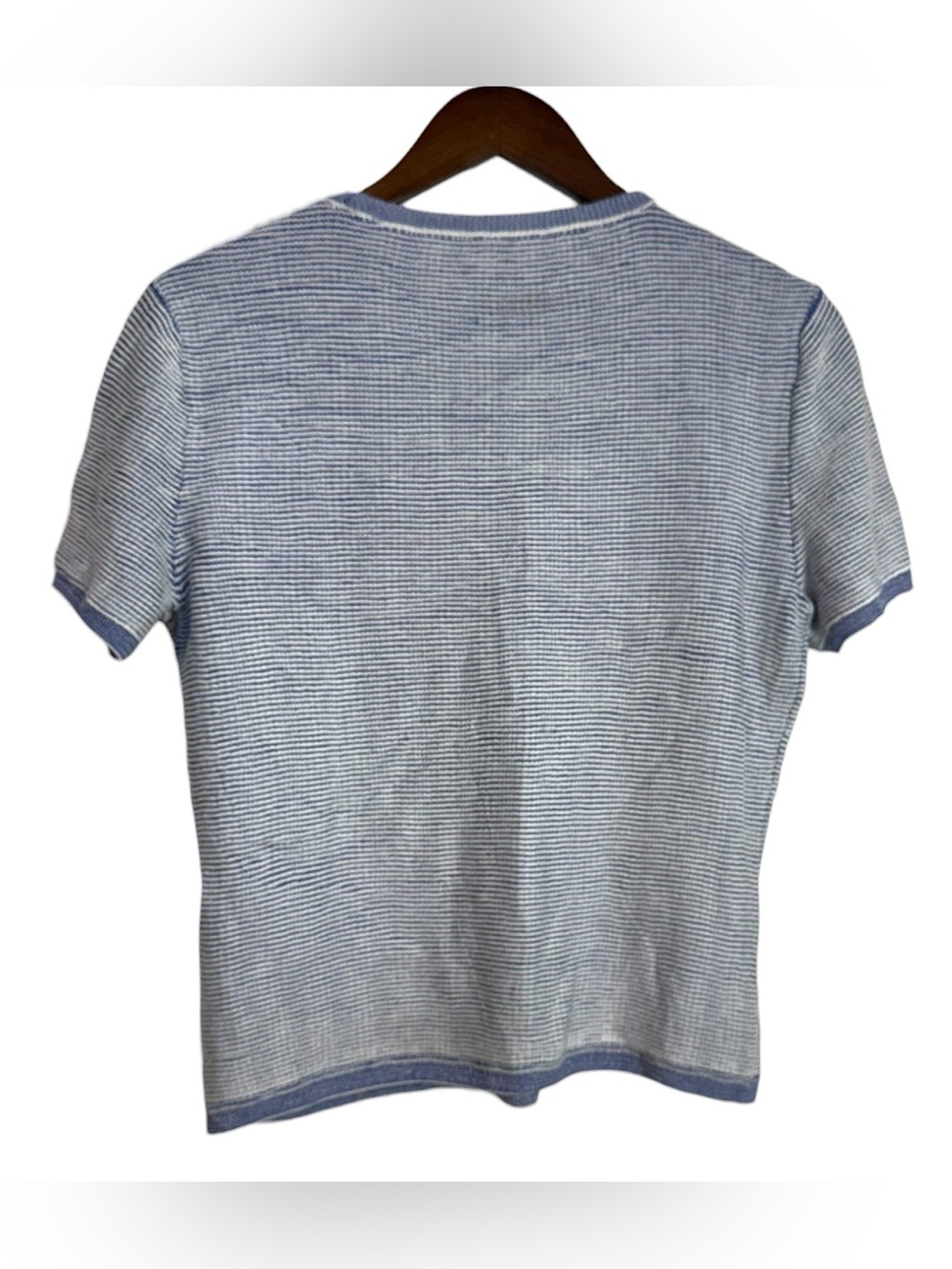 ST JOHN Blue & White Knit Short Sleeve Crew Neck Shirt Top Large - Picture 2 of 7